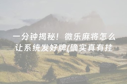 一分钟揭秘！微乐麻将怎么让系统发好牌(确实真有挂)