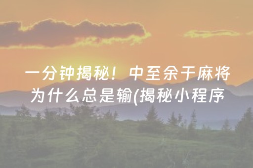 一分钟揭秘！中至余干麻将为什么总是输(揭秘小程序助手软件)