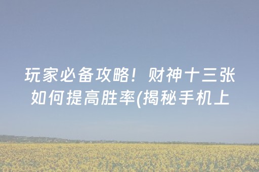 玩家必备攻略！财神十三张如何提高胜率(揭秘手机上输赢规律)