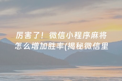 厉害了！微信小程序麻将怎么增加胜率(揭秘微信里最新神器下载)