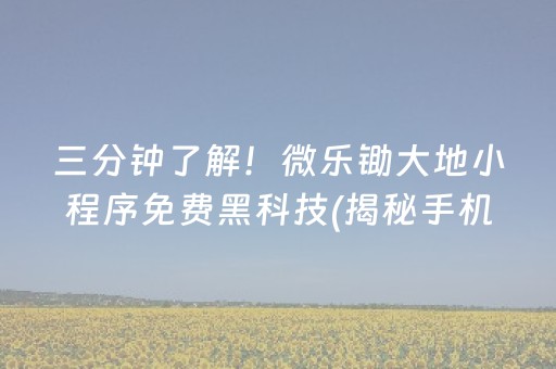 三分钟了解！微乐锄大地小程序免费黑科技(揭秘手机上插件下载)