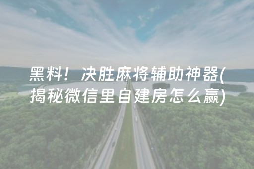 黑料！决胜麻将辅助神器(揭秘微信里自建房怎么赢)