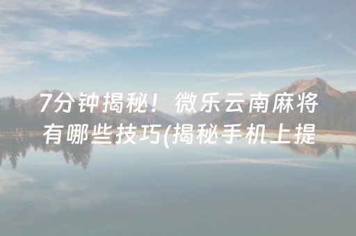 7分钟揭秘！微乐云南麻将有哪些技巧(揭秘手机上提高胜率)