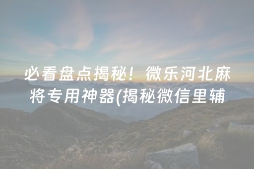 必看盘点揭秘！微乐河北麻将专用神器(揭秘微信里辅牌器)