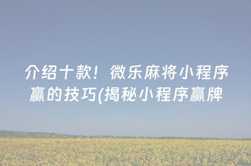 介绍十款！微乐麻将小程序赢的技巧(揭秘小程序赢牌的技巧)