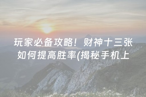 玩家必备攻略！财神十三张如何提高胜率(揭秘手机上胡牌技巧)