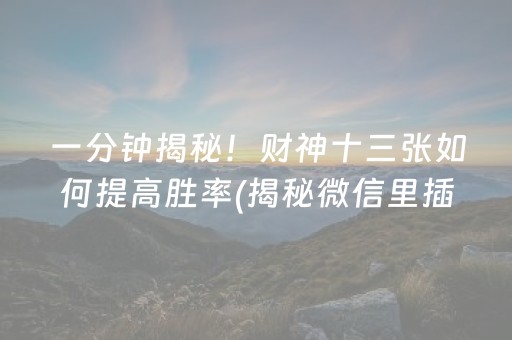 一分钟揭秘！财神十三张如何提高胜率(揭秘微信里插件免费)