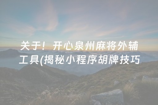 关于！开心泉州麻将外辅工具(揭秘小程序胡牌技巧)