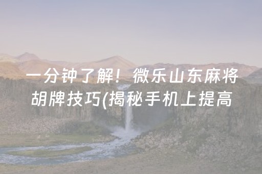 一分钟了解！微乐山东麻将胡牌技巧(揭秘手机上提高胜率)