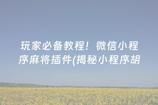 玩家必备教程！微信小程序麻将插件(揭秘小程序胡牌技巧)