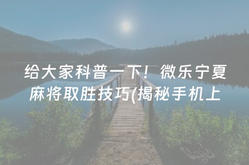 给大家科普一下！微乐宁夏麻将取胜技巧(揭秘手机上插件下载)