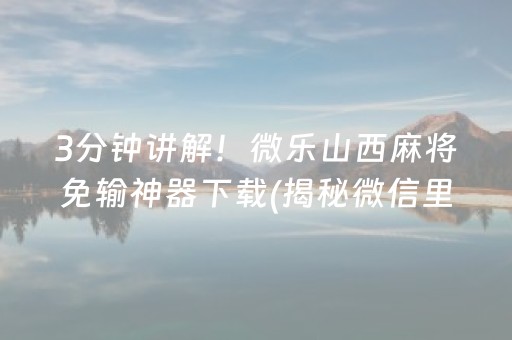 3分钟讲解！微乐山西麻将免输神器下载(揭秘微信里输赢规律)