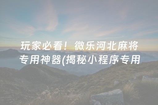 玩家必看！微乐河北麻将专用神器(揭秘小程序专用神器下载)