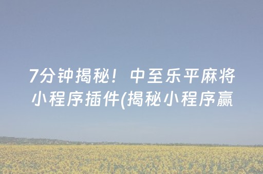 7分钟揭秘！中至乐平麻将小程序插件(揭秘小程序赢的诀窍)