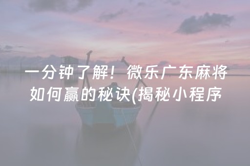 一分钟了解！微乐广东麻将如何赢的秘诀(揭秘小程序怎么容易赢)