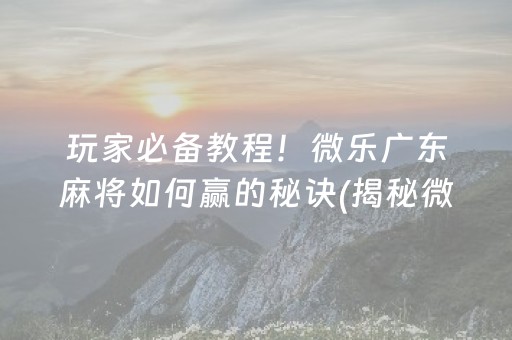 玩家必备教程！微乐广东麻将如何赢的秘诀(揭秘微信里攻略插件)
