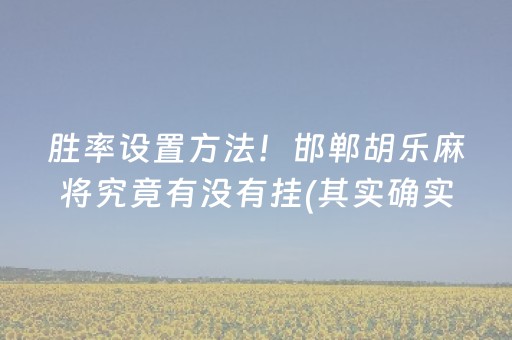 胜率设置方法！邯郸胡乐麻将究竟有没有挂(其实确实有挂)