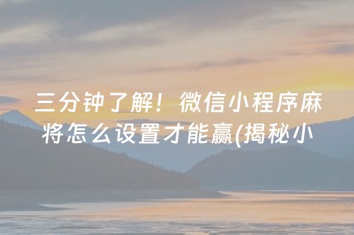 三分钟了解！微信小程序麻将怎么设置才能赢(揭秘小程序助赢神器)