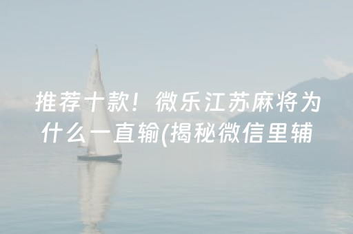 推荐十款！微乐江苏麻将为什么一直输(揭秘微信里辅牌器)