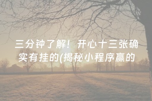 三分钟了解！开心十三张确实有挂的(揭秘小程序赢的诀窍)