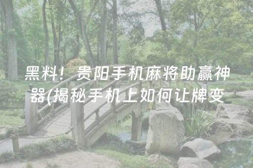 黑料！贵阳手机麻将助赢神器(揭秘手机上如何让牌变好)