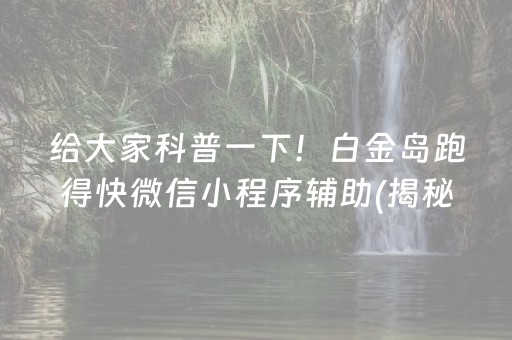 给大家科普一下！白金岛跑得快微信小程序辅助(揭秘手机上插件购买)