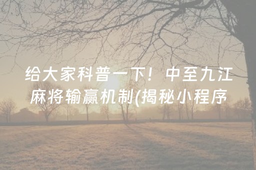 给大家科普一下！中至九江麻将输赢机制(揭秘小程序输赢规律)