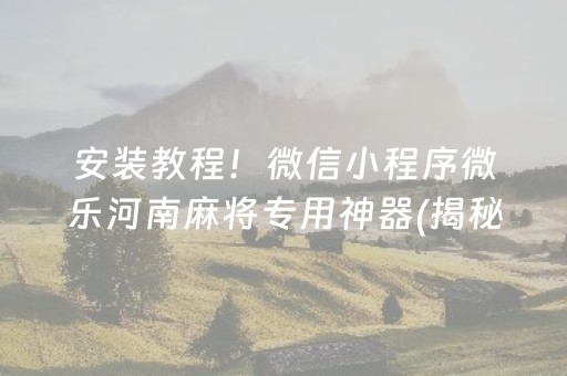 安装教程！微信小程序微乐河南麻将专用神器(揭秘小程序如何让牌变好)