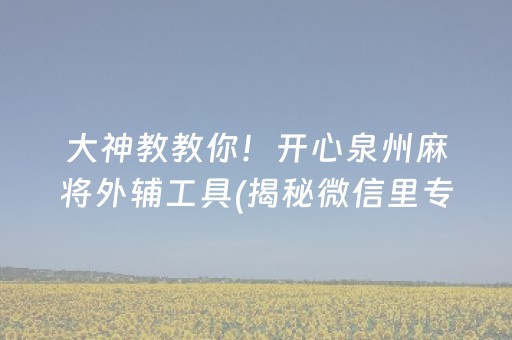 大神教教你！开心泉州麻将外辅工具(揭秘微信里专用神器)