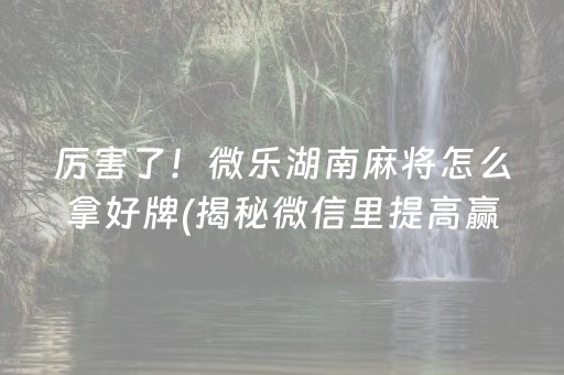 厉害了！微乐湖南麻将怎么拿好牌(揭秘微信里提高赢的概率)