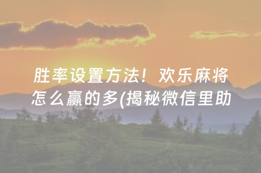胜率设置方法！欢乐麻将怎么赢的多(揭秘微信里助赢神器)