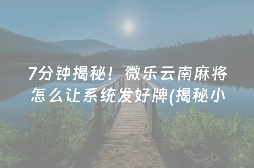 7分钟揭秘！微乐云南麻将怎么让系统发好牌(揭秘小程序赢牌技巧)