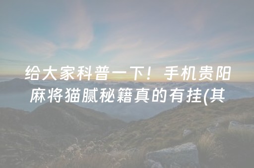 给大家科普一下！手机贵阳麻将猫腻秘籍真的有挂(其实确实有挂)