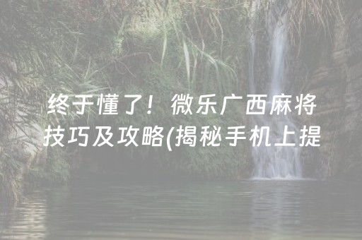 终于懂了！微乐广西麻将技巧及攻略(揭秘手机上提高胜率)