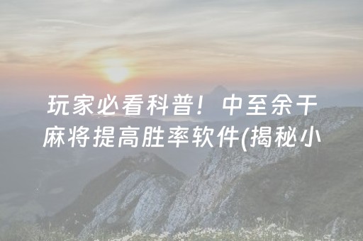 玩家必看科普！中至余干麻将提高胜率软件(揭秘小程序输赢技巧)
