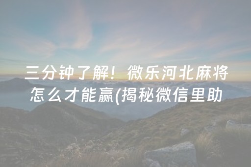 三分钟了解！微乐河北麻将怎么才能赢(揭秘微信里助赢神器)