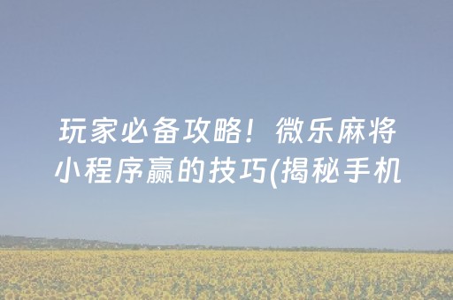 玩家必备攻略！微乐麻将小程序赢的技巧(揭秘手机上如何让牌变好)