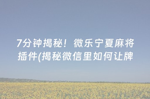 7分钟揭秘！微乐宁夏麻将插件(揭秘微信里如何让牌变好)