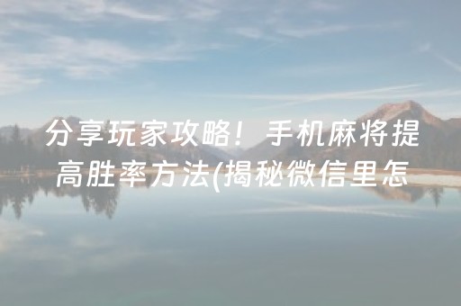 分享玩家攻略！手机麻将提高胜率方法(揭秘微信里怎么容易赢)