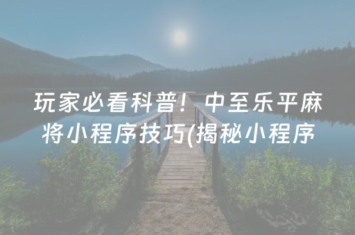 玩家必看科普！中至乐平麻将小程序技巧(揭秘小程序专用神器下载)