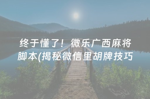 终于懂了！微乐广西麻将脚本(揭秘微信里胡牌技巧)