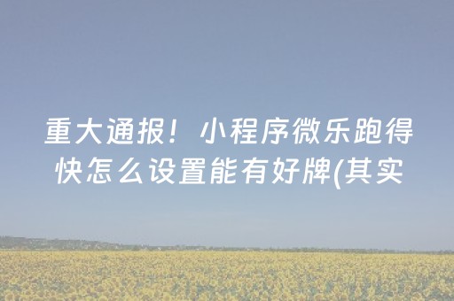 重大通报！小程序微乐跑得快怎么设置能有好牌(其实是有挂的)