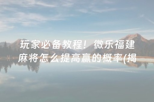玩家必备教程！微乐福建麻将怎么提高赢的概率(揭秘微信里自建房怎么赢)