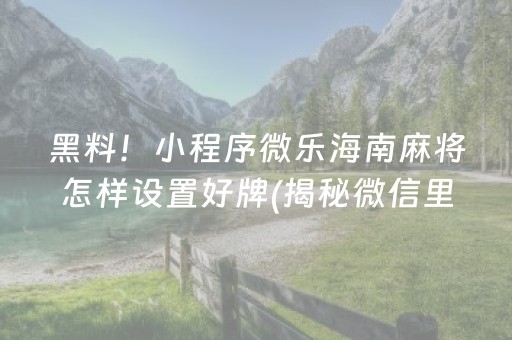 黑料！小程序微乐海南麻将怎样设置好牌(揭秘微信里提高胜率)