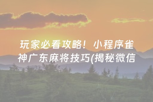 玩家必看攻略！小程序雀神广东麻将技巧(揭秘微信里胡牌技巧)