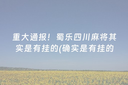 重大通报！蜀乐四川麻将其实是有挂的(确实是有挂的)