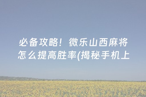 必备攻略！微乐山西麻将怎么提高胜率(揭秘手机上助手软件)