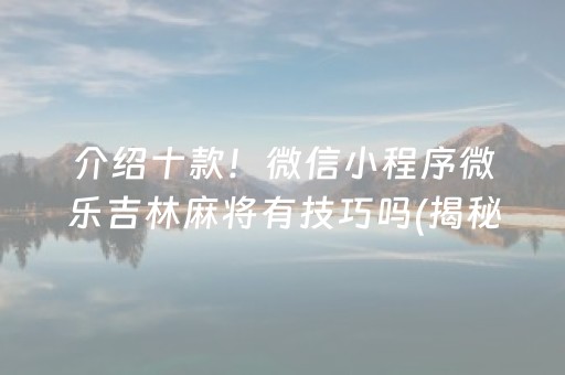 介绍十款！微信小程序微乐吉林麻将有技巧吗(揭秘微信里助赢软件)