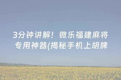 3分钟讲解！微乐福建麻将专用神器(揭秘手机上胡牌技巧)