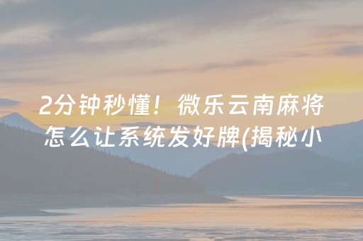 2分钟秒懂！微乐云南麻将怎么让系统发好牌(揭秘小程序专用神器下载)